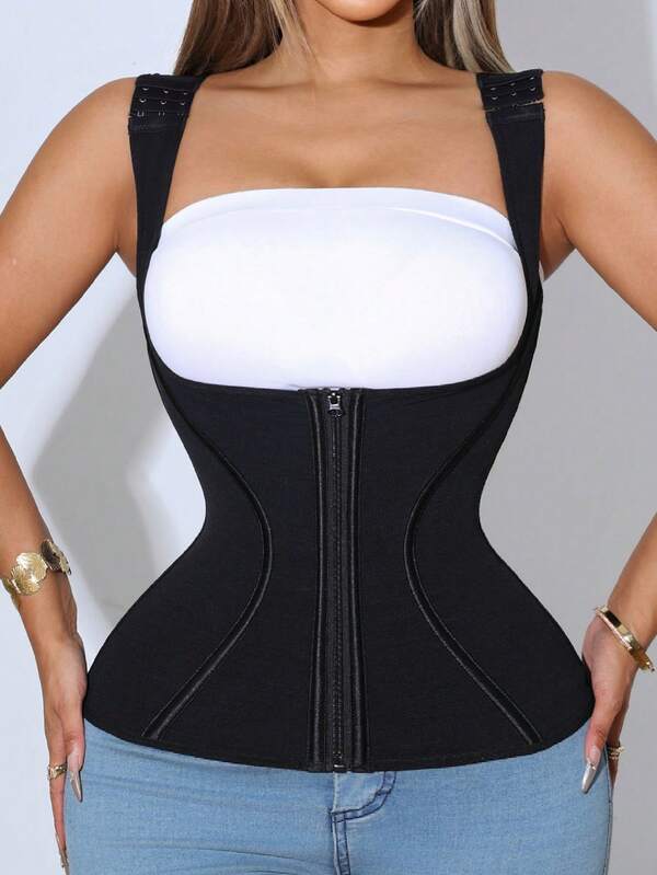 Gilet da donna, con cintura regolabile, abbottonato, con chiusura lampo, vita elasticizzata, top modellante e sagomante, fascia sportiva in vita, top esterno modellante e indossabile