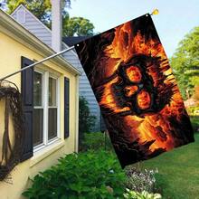 1pc 3x5 Ft Halloween Banner Flag - Burning Skull With Glowing Eyes, Indoor/Outdoor Spooky Decor, Gothic Style For Haunted House Party - Durable Polyester Flame Banner, No Power Needed, Easy Hanging Hooks, Terrifying Design, Sturdy Construction, Party Prop, Halloween Decoration