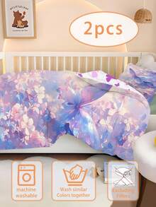 半件套蝴蝶印花婴儿床品套装 - 柔软婴儿床/育婴室床品套装，花卉图案，适合新生儿房间装饰，双面印花设计，男女宝宝卧室必备 - 彩色 - 查看 3
