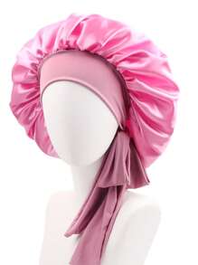 1 件个性化徽标弹力丝带纯色女士长发睡帽、化妆头巾、卷发护理帽 - A - 查看 33