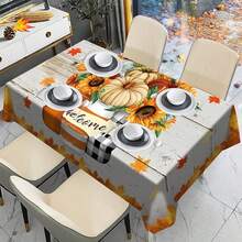 1/20pcs Autumn Thanksgiving Tablecloth, Classic White Wooden Texture Background Dotted With Pumpkin And Sunflower Pattern Autumn Tablecloth, Thanksgiving Decoration, Perfect For Coffee Table, Dining Table, Party And Kitchen, Desktop Decoration | Thanksgiving Decoration | Durable Tablecloth - Multicolor - View 8