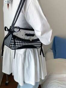 Bolso de axila lindo con diseño de moño, corazón, lunares y cuadros, diseño exclusivo, adecuado para ir al trabajo, salir, compras diarias, verano