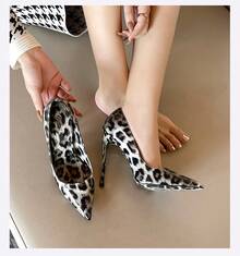 Women Elegant Fashion High Heel Sandals Leopard Pointed Toe Pumps Thin Heel Plus Size Single Shoes Sexy Female Shoes-12cm Heel Height - White - View 3