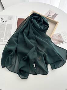 1 件女士休闲雪纺头巾 - 墨綠色 - 查看 2