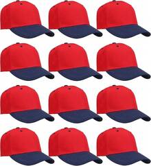 Bulk Lot 12-Pack Adjustable Size Plain Blank Solid Color Baseball Caps - Red/Navy - View 1