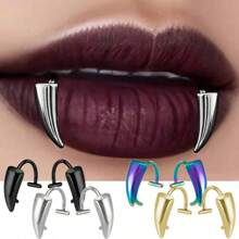 2pcs Halloween Zombie Teeth Vampire Teeth Costume Props Lip Ring Exaggerated Gothic Style Stainless Steel Fake Lip Piercing Stud Ring With Sharp Teeth Design Body Jewelry - Multicolor - View 12