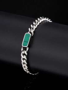 1pc Punk/Hip-Hop Chain Design Bracelet With Elliptical Acrylic Beads, Suitable For Men To Wear At Parties Or Gift To Siblings/Friends - Silver - View 3