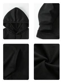 Fashionable Men's "The World Is Yours" Graphic Print Hoodie Sweatshirt, Sophisticated Design, Essential For Everyday, Effortlessly Create Stylish Looks, Vibrant, Must-Have For Autumn, Long Sleeve Top - Black - View 4