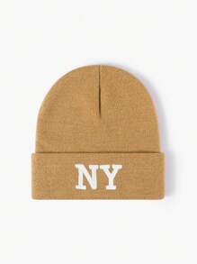 1 Peça Gorro de Malha Bordado NY, Boné Casual Ajustável com Proteção Solar para Outdoor, Adequado para Meninos e Meninas, Primavera/Outono, Viagem, Praia, Férias