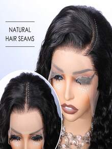 13x4 Deep Wave Lace Front Wigs Human Hair For Women 200 Density Human Hair Wig Glueless Brazilian Virgin HD Curly Lace Frontal Wig Pre Plucked With Baby Hair 40 Inch Natural Black - Natural Black - Xem 6