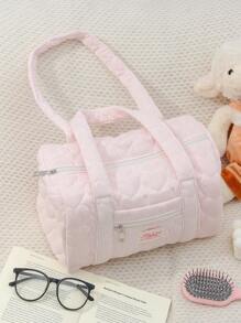 1Pc Floral And Bow Knot With Ruffles Duffel Bag ,Girls Travel Bag ,Girls Weekend Bag ,Women Shoulder Bag,Yoga Bag ,Sports Bag,Girls Weekend Bag ,Girl Duffel Bag ,Girls Luggage Bag Quilted Zipper Handbag Suitable For Ladies And Girls, Gift For Valentines Gift ,New Year Gift Bag For School School Accessories School Stuff