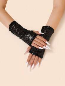 1 Pair Women's Fingerless Gloves, Short Sequin Reflective Gloves, Suitable For Nightclub, Stage Performance