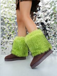 Damen Schneestiefel Y2K einfarbig 2025 Neu Herbst/Winter rutschfest Große Größen Schlüpfen Flauschig Kunstfell Stiefel Dick warm Mode einfach sexy schlank Plüsch Schuhe Elegant Kunstfell Patchwork Party Grün