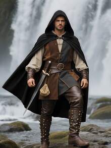 Medieval Hooded Cloak Renaissance Cape For Men And Women Halloween Costume - 彩色 - 查看 1