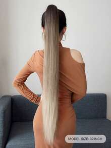 Tóc nối đuôi ngựa dài 32 inch màu đỏ rượu sô cô la, kiểu cài lỏng cổ điển dành cho nữ. - Màu nâu ombre - Xem 2