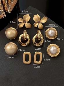 طقم أقراط معدنية هندسية زهرية عصرية على الطراز الأوروبي والأمريكي، أقراط جديدة بخرز مصطنع بطراز بسيط وأنيق، مناسبة للاستخدام اليومي والمناسبات للنساء - البدلة أ - مشاهدة 7