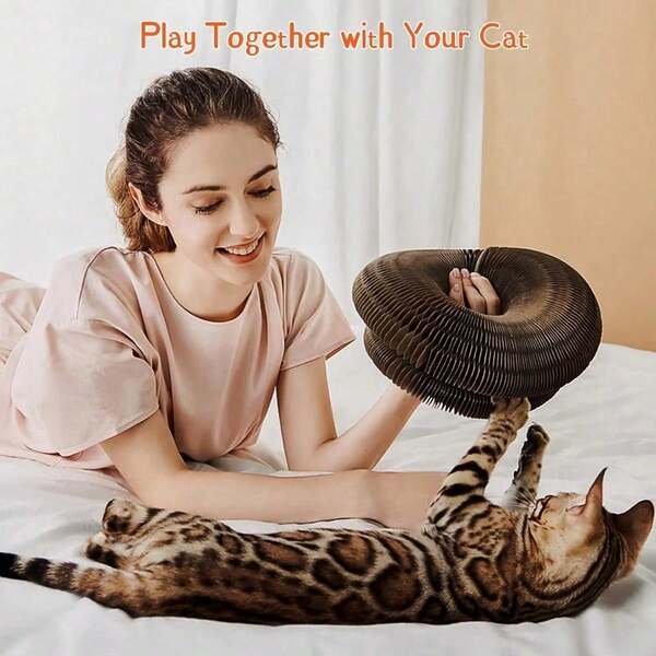 1pc Magic Accordion Cat Toy, Cardboard Scratching Post, Round Cat Scratch Pad, Cat Accessories, Random Color