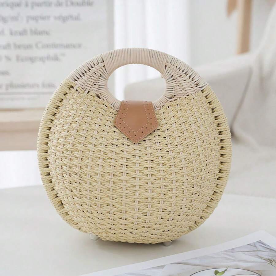 Straw Bag For Women, Straw Bag, Handbag, Elegant White Woven Beach Bag - Perfect For Vacation, Beach Trips, Travel, Leisure Trips, White, One Size - 米色 - 查看 1