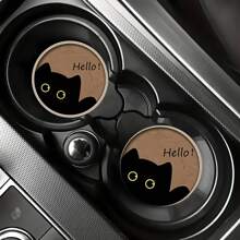 2 件猫咪汽车杯架，2.8 英寸圆形装饰性汽车杯垫，家用和汽车饮料杯垫，男女通用汽车内饰配件，装饰性杯垫，适合作为节日和生日送给家人和朋友的礼物 - 彩色 - 查看 7