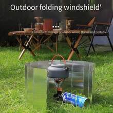 Protector de viento para estufa al aire libre, estufa de gas plegable, protector de viento portátil para camping, picnic, quemador de cocina, pantalla a prueba de viento - Plateado - Ver 2