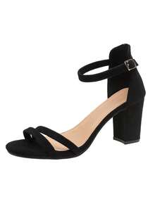 Teenagers' Open Toe Criss-Cross High Heel Sandals, Simple Buckle Strap Comfortable Girl's High Heel Sandals - Black - View 6
