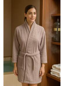 Made In Turkey %50 Cotton %50 Polyester Bathrobe – 320g Lightweight & Durable – Available In Sizes S M L XL – Unisex Design - Rusty Rose - View 2