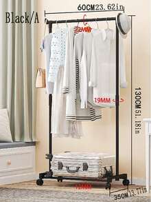 1pc Thickened Double Rod Wheeled Drying Rack, Multi-Layer Storage Clothes Hanger Rack, Bedroom Standing Clothes Pants Shoes Hat Integrated Rack, Lightweight Luxury Hanging Clothes Rack, Indoor Home Use Clothes Hanger Rack, Clothing Store Bedroom Hanging Clothes Rack, Commercial Clothes Rack, Drying Rack - Black - View 4