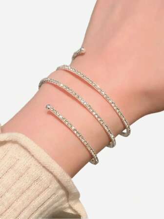 1 pièce Bracelet multi-couches avec strass, mode et élégant, convient aux femmes pour un port quotidien, le shopping, les voyages, les fêtes