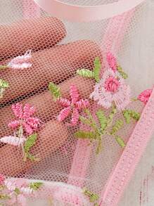 1set Women Floral Embroidery Mesh Lingerie Set, Rave - Pink - View 3