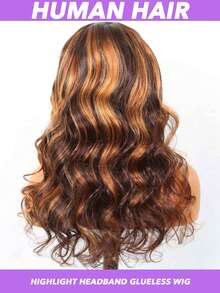 头带假发 棕色挑染头带假发 女士渐变色波浪头带假发 长波浪假发带头带 4/27 26 28 30 英寸无胶半假发 - S4/27 - 查看 2