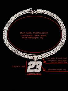 1pc #23 Shaped Pendant With 9mm Cuban Chain, Classic Retro Punk Necklace, Unisex Hip Hop Numeral Pendant Necklace, Suitable For Daily Wear Or Party, 2 Chain Styles Available - Silver - View 7
