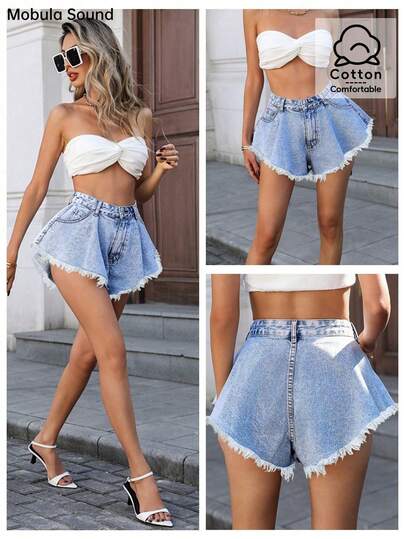 Mobula Sound #Sexy Music Festival Casual Fashion Distressed Y2K Youthful A-Line Denim Shorts For Women Summer