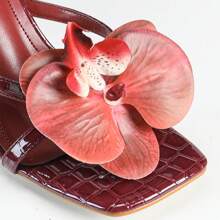 planare 女士时尚优雅酒红色高跟凉鞋，带有花卉装饰，适合休闲，派对，约会，日常通勤，稳定舒适的穿着，时尚优雅的女士高跟凉鞋 - 酒紅色 - 查看 11