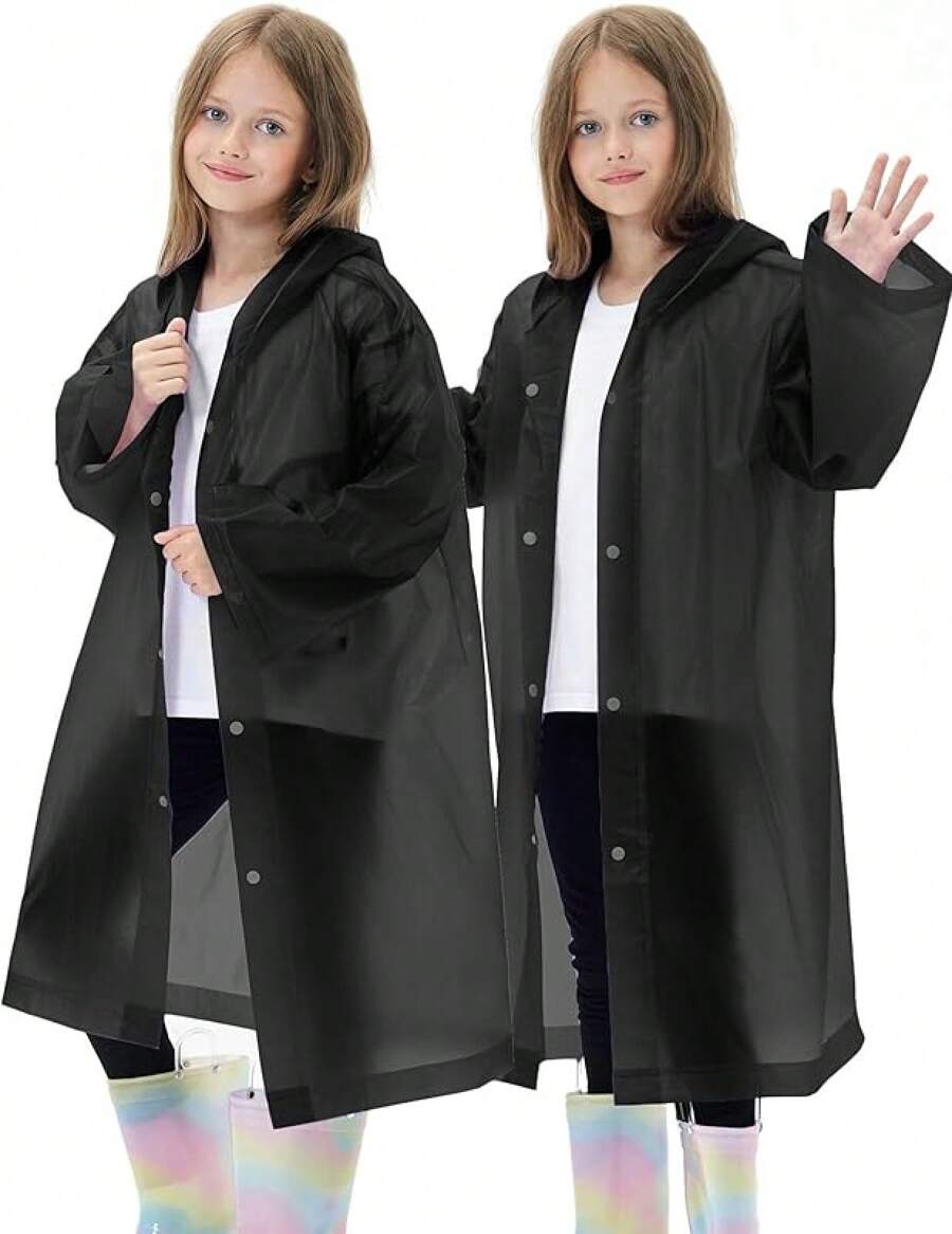 Pack Waterproof Raincoats Reusable,EVA Rain Ponchos Emergency Rain Children, Boys And Girls - Black (2-pack) - View 1