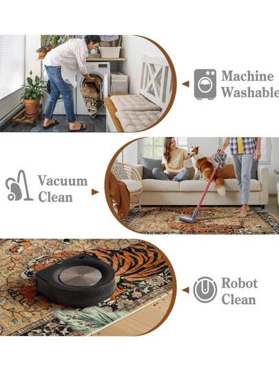 1pc Tiger Area Rugs, Boho Washable Rugs Living Room, Vintage Zachte Dining Room Rug, Non Slip Resistant Large Vloer Tapijt Office Bedroom,Living Room,Entrance Welcome Door Mat, Camel view 9