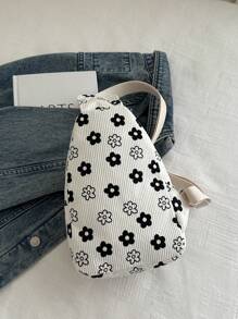 Strawberry Print White Women's Fanny Pack Waist Bag Coin Purse Multi-Pocket Canvas Bag Small Phone Pouch Cute Pink Travel Bag - White - View 4