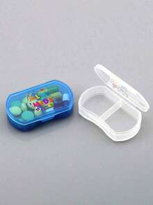 1pc Oval-Shaped Letter Printed Dual-Layer Portable Pill Box, Mini Storage Case, Personalized Creative Letter Gift, Suitable For Travel, Outdoor Activities, Putting In Bags/Pockets, Unique Design Travel Storage Box, Medicine Storage Box, Home And Dorm Medication Organizer, Back To School Essential - Multicolor - View 2