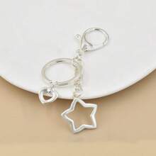 1 Peça Pingente de Bolsa em Formato de Coração com Pentagrama, Banhado a Prata em Liga de Zinco, Moda Minimalista Versátil para Mulheres