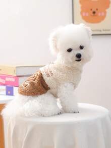 1 件宠物衣服，适合小型犬的狗/猫服装，可爱的宠物装，温暖舒适的遛狗背心，咖啡色和白色 - 彩色 - 查看 4
