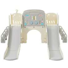 Große 7-in-1-Spielanlage für Kinder mit Rutsche, Schaukel, Kletterplattform, praktischem Unterschrank, Lochbohrspiel, Basketballkorb & Treppe - Premium-Spielgerät aus hochwertigem Polyethylen (HDPE) für Garten, Terrasse oder Indoor | Sicher & stabil | Ozeanball nicht enthalten