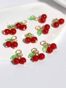 5/10/20/30 件樱桃吊坠水果饰品，红色玻璃珠首饰配件，适用于 DIY 项链、耳环、手链、手机链、工艺品 - 酒紅櫻桃 - 查看 16