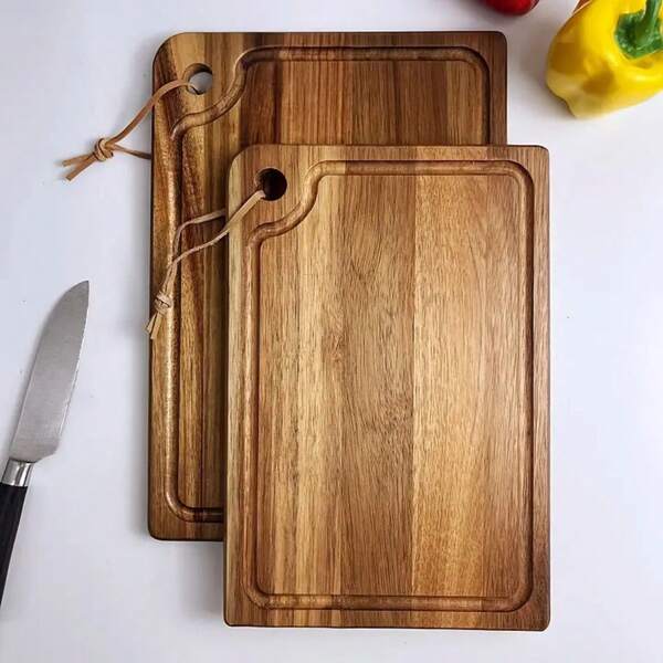 1 Stück Holz Schneidebrett, rechteckiges Serviertablett, in 3 Größen erhältlich: groß, mittel, klein, geriffeltes Holz Hackbrett mit Aufhängeloch, multifunktionales Hartholzbrett, geeignet für Küche Zuhause, Grillen, Dinnerparty, Geschenk zu Feiertagen, Küchenutensilien, Grillzubehör, strapazierfähiges Holz, perfekt für Weihnachten und Thanksgiving