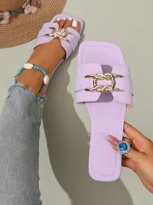 女士时尚休闲系带凉鞋，夏季舒适平跟露趾沙滩拖鞋