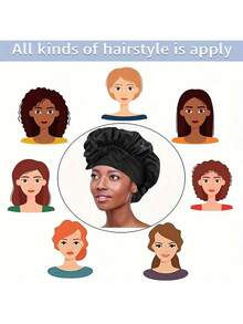 High-End Oversized Shower Cap, Suitable For Curly Hair - Black, Polyester, Adjustable Fit With Curly Hair Design, Perfect Protection And Styling Wet Hair. Curly Hair Design Cap. Durable Shower Cap, Wet Hair Shower Cap - Black - View 5