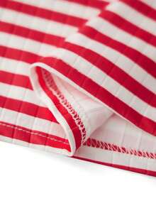 Women Y2K Striped Knit T Shirt Contrast ColorRound Neck Long Sleeve Slim Fit Ribbed Knitted Tee Shirts Pullover Tops Fall Spring Basic Layering Shirts Going Out Tops Casual Streetwear - Đỏ - Xem 10