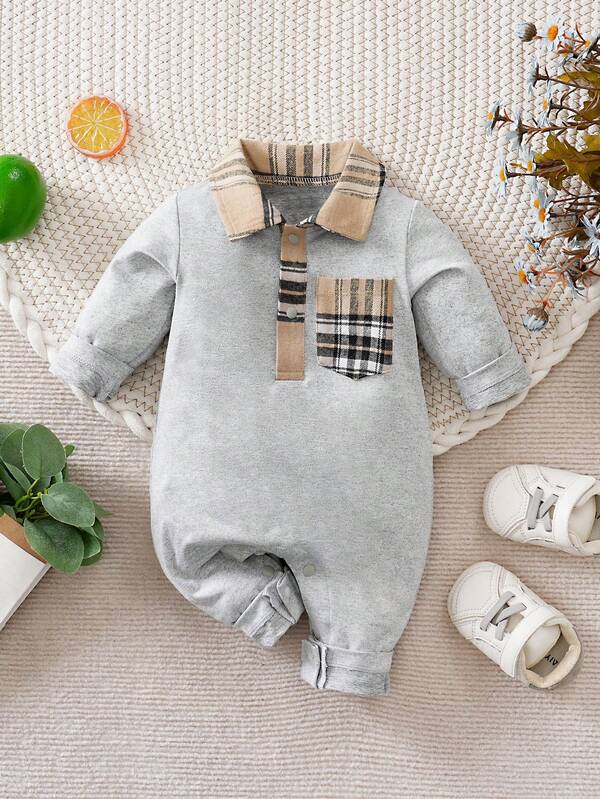Yierying Baby Jungen Khaki Polokragen Langarm Romper, Herbst/Winter