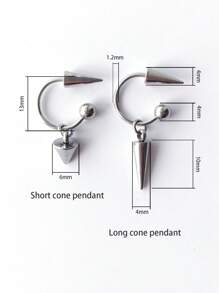 1 对锥形吊坠尖刺耳环哥特式朋克摇滚风格耳圈不锈钢螺旋穿孔耳钉适合男士