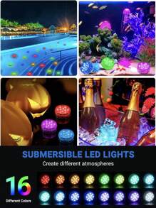 Set de 4 piezas/2 piezas/1 pieza. Juego de luces LED multicolor subacuáticas para verano, equipado con control remoto, incluye luces RGB multicolor, funciona con batería, apto para decoraciones de fiestas interiores y exteriores, bases de jarrones, spas, acuarios, estanques, jacuzzis, adornos, decoraciones de festivales, control de botón. Utiliza fuente de luz LED.