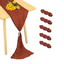 Camino de mesa de gasa navideño de 10 pies, 5 paquetes de 35x120 pulgadas, camino de mesa de gasa para recepción de bodas, fiesta de cumpleaños bohemia, decoración de mesa rústica y romántica para bodas - Multicolor - Ver 27
