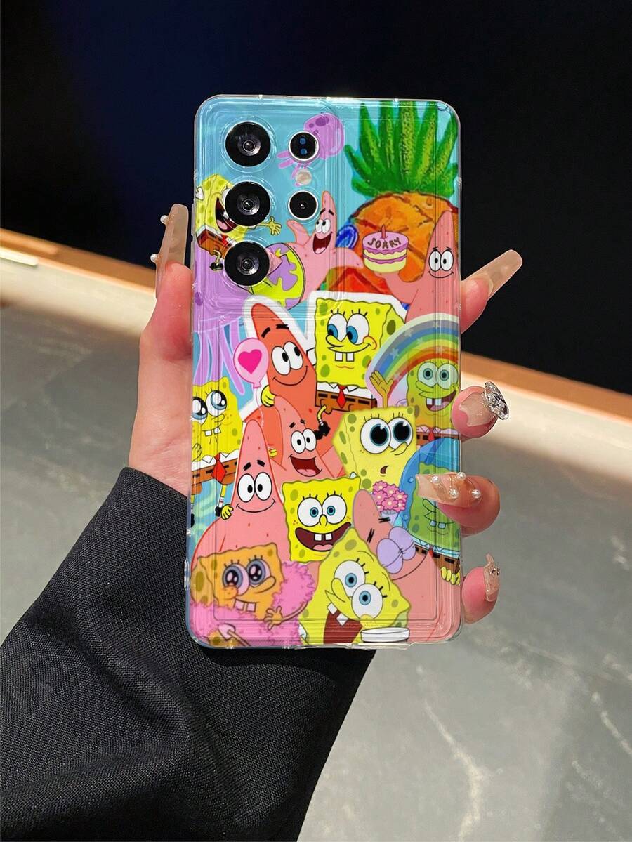 SPONGEBOB 1 pieza Funda protectora de teléfono con perforaciones y diseño de arcoíris de Spongebob compatible con Samsung/Apple 16/15/14/13/12/11Pro Max/12Pro/14Plus y otros modelos